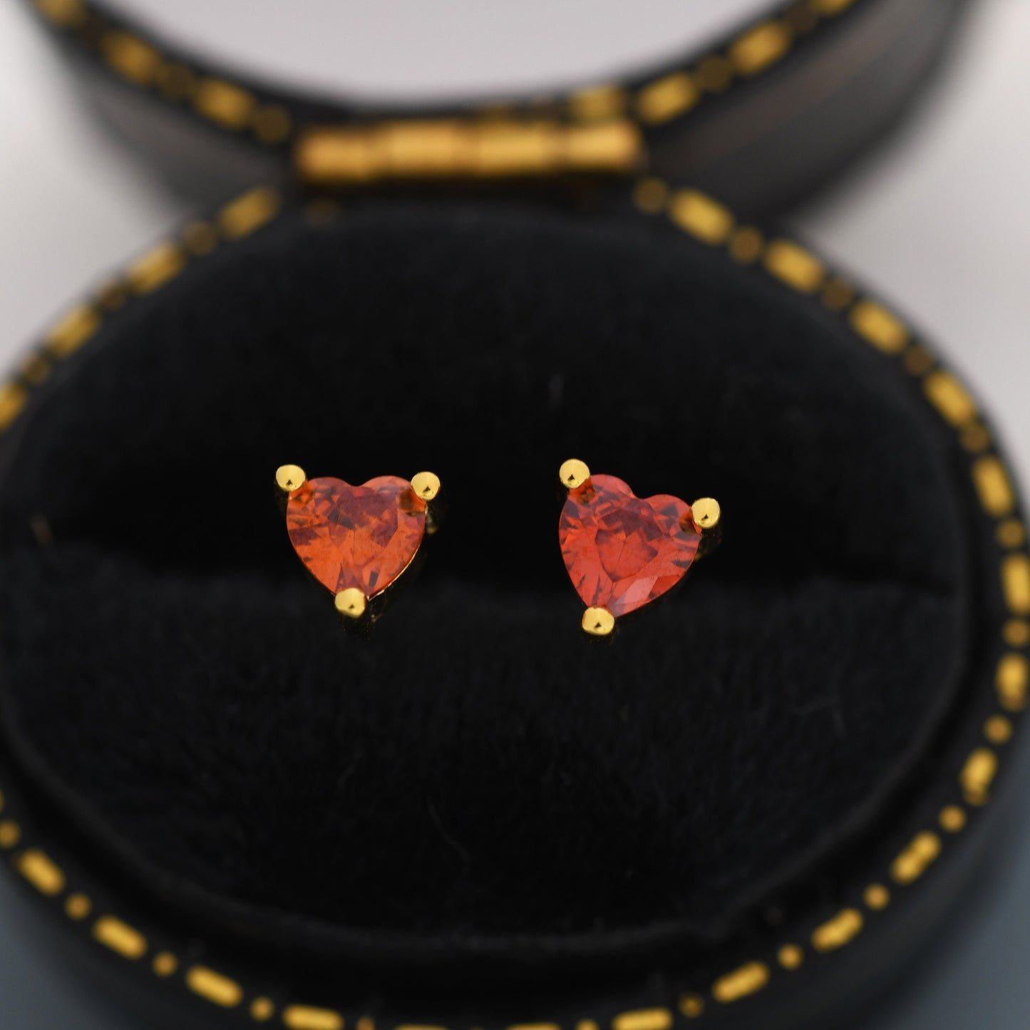 Tiny Garnet Red CZ Heart Stud Earrings in Sterling Silver, Silver or Gold, Red Crystal Heart Earrings, Stacking Earrings