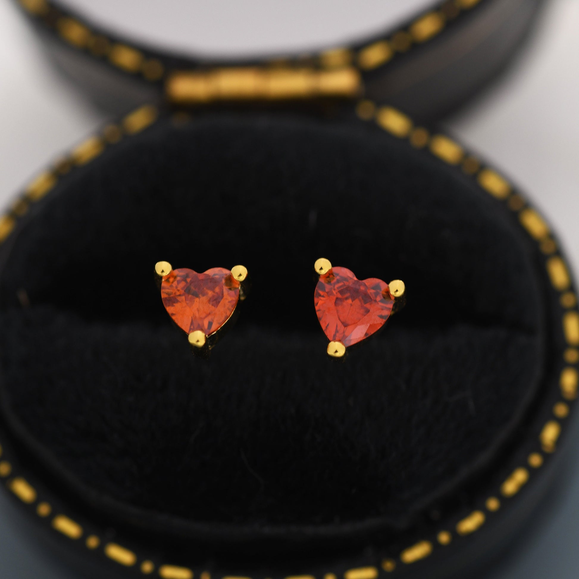 Tiny Garnet Red CZ Heart Stud Earrings in Sterling Silver, Silver or Gold, Red Crystal Heart Earrings, Stacking Earrings