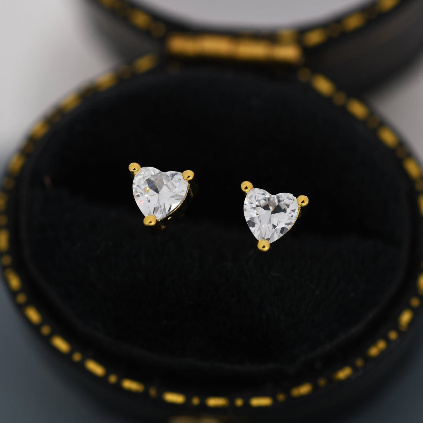 Tiny CZ Heart Stud Earrings in Sterling Silver, Silver or Gold, Diamond CZ Crystal Heart Earrings, Stacking Earrings