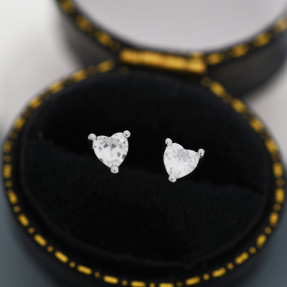 Tiny CZ Heart Stud Earrings in Sterling Silver, Silver or Gold, Diamond CZ Crystal Heart Earrings, Stacking Earrings