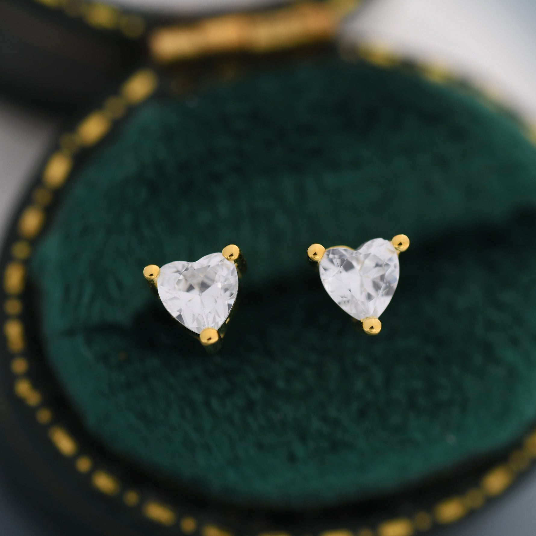 Tiny CZ Heart Stud Earrings in Sterling Silver, Silver or Gold, Diamond CZ Crystal Heart Earrings, Stacking Earrings