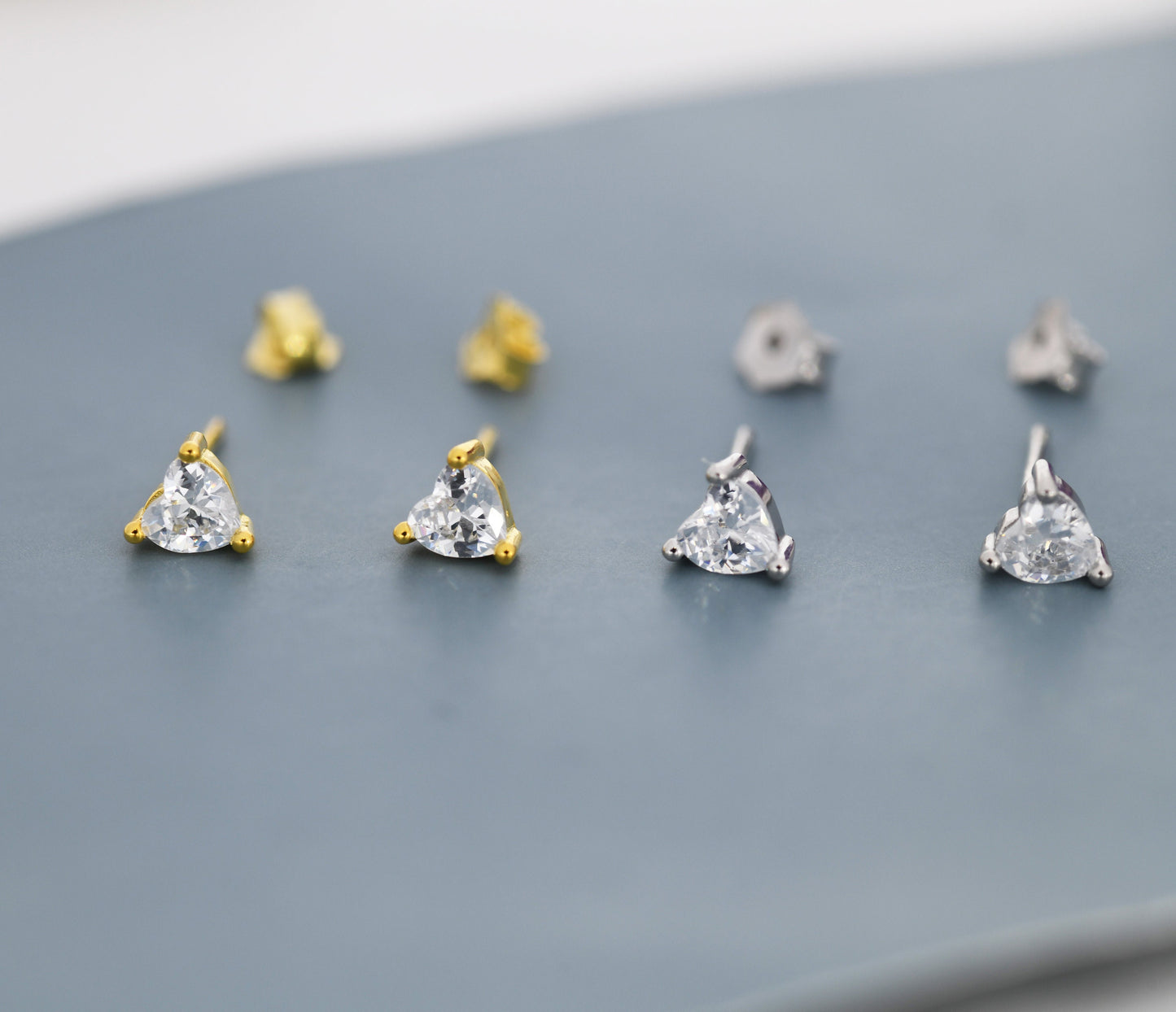 Tiny CZ Heart Stud Earrings in Sterling Silver, Silver or Gold, Diamond CZ Crystal Heart Earrings, Stacking Earrings