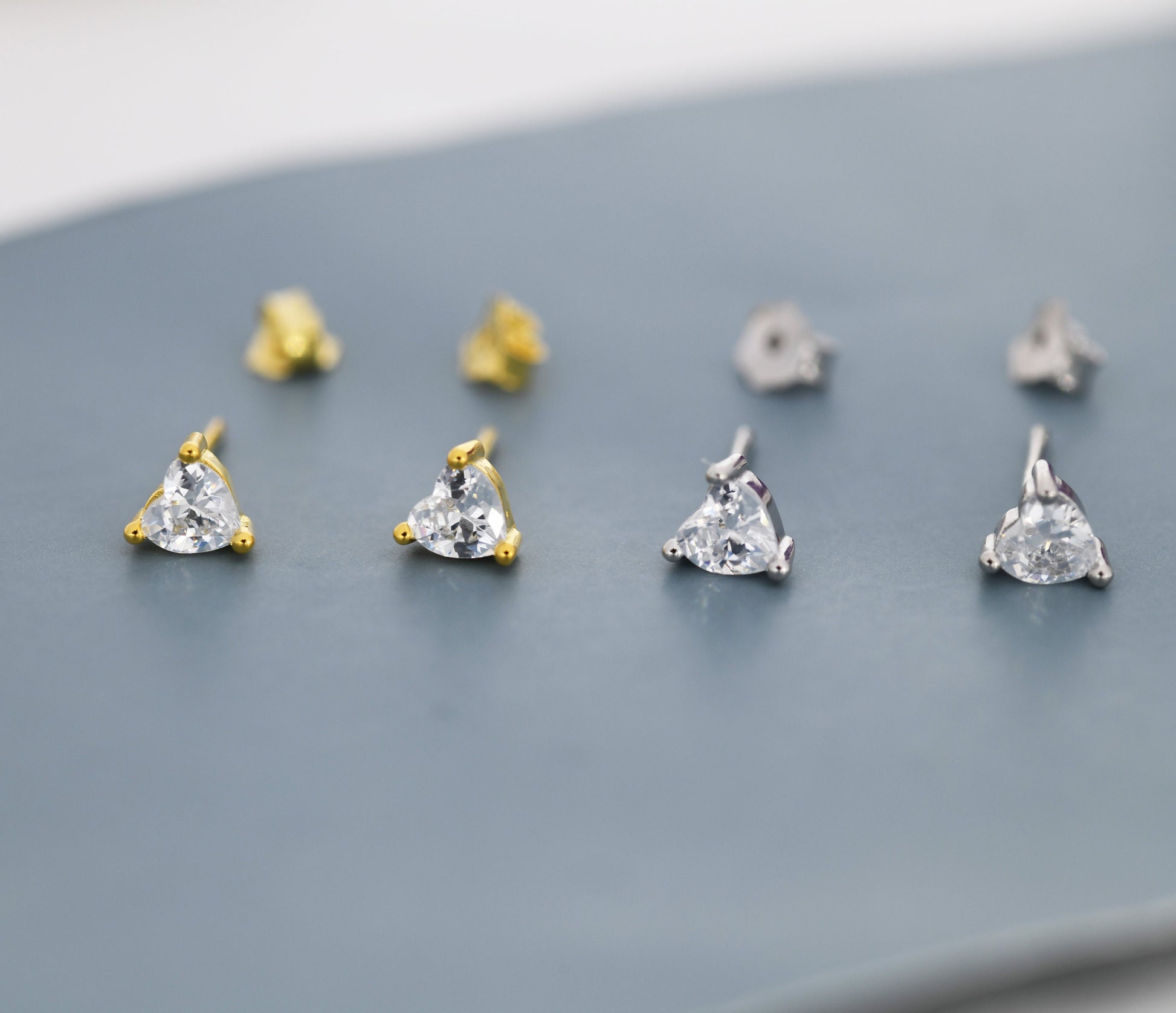 Tiny CZ Heart Stud Earrings in Sterling Silver, Silver or Gold, Diamond CZ Crystal Heart Earrings, Stacking Earrings