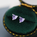 Tiny Alexandrite Purple Blue CZ Heart Stud Earrings in Sterling Silver, Silver or Gold, CZ Crystal Heart Earrings, Stacking Earrings