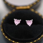 Tiny Tourmaline Pink CZ Heart Stud Earrings in Sterling Silver, Silver or Gold, CZ Crystal Heart Earrings, Stacking Earrings