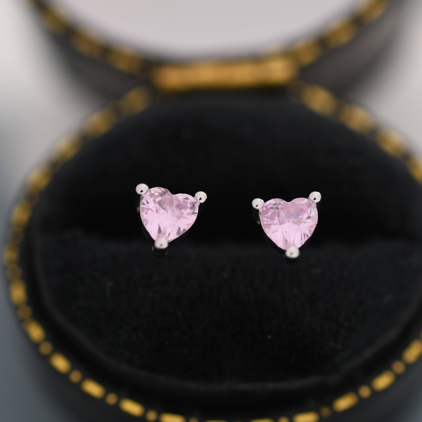 Tiny Tourmaline Pink CZ Heart Stud Earrings in Sterling Silver, Silver or Gold, CZ Crystal Heart Earrings, Stacking Earrings