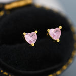 Tiny Tourmaline Pink CZ Heart Stud Earrings in Sterling Silver, Silver or Gold, CZ Crystal Heart Earrings, Stacking Earrings