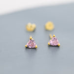 Tiny Tourmaline Pink CZ Heart Stud Earrings in Sterling Silver, Silver or Gold, CZ Crystal Heart Earrings, Stacking Earrings