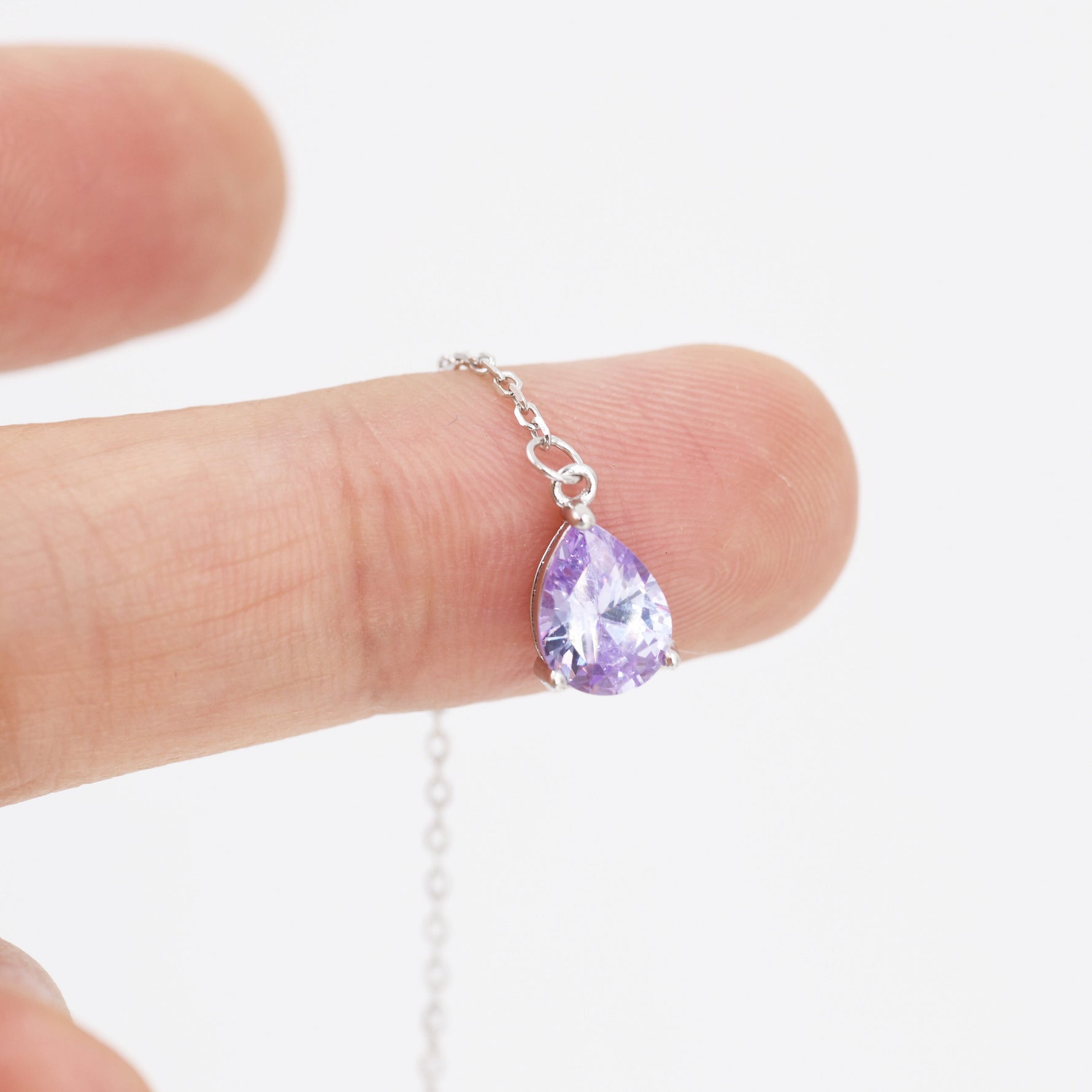Alexandrite Purple Blue Droplet CZ Threader Earrings in Sterling Silver, Silver or Gold, Pear Cut CZ Long Ear Threaders, Sparkly Threaders