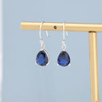 Sapphire Blue Pear Cut CZ Drop Earrings in Sterling Silver, Silver or Gold, Blue Droplet Dangle Earrings