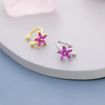 Ruby Pink CZ Flower Ear Cuff in Sterling Silver, Silver or Gold, Simple Piercing Free Earrings, Minimalist Ear Cuff, Pink CZ Cuff, July