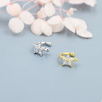 CZ Flower Ear Cuff in Sterling Silver, Silver or Gold, Simple Piercing Free Earrings, Minimalist Ear Cuff, Pink CZ Cuff