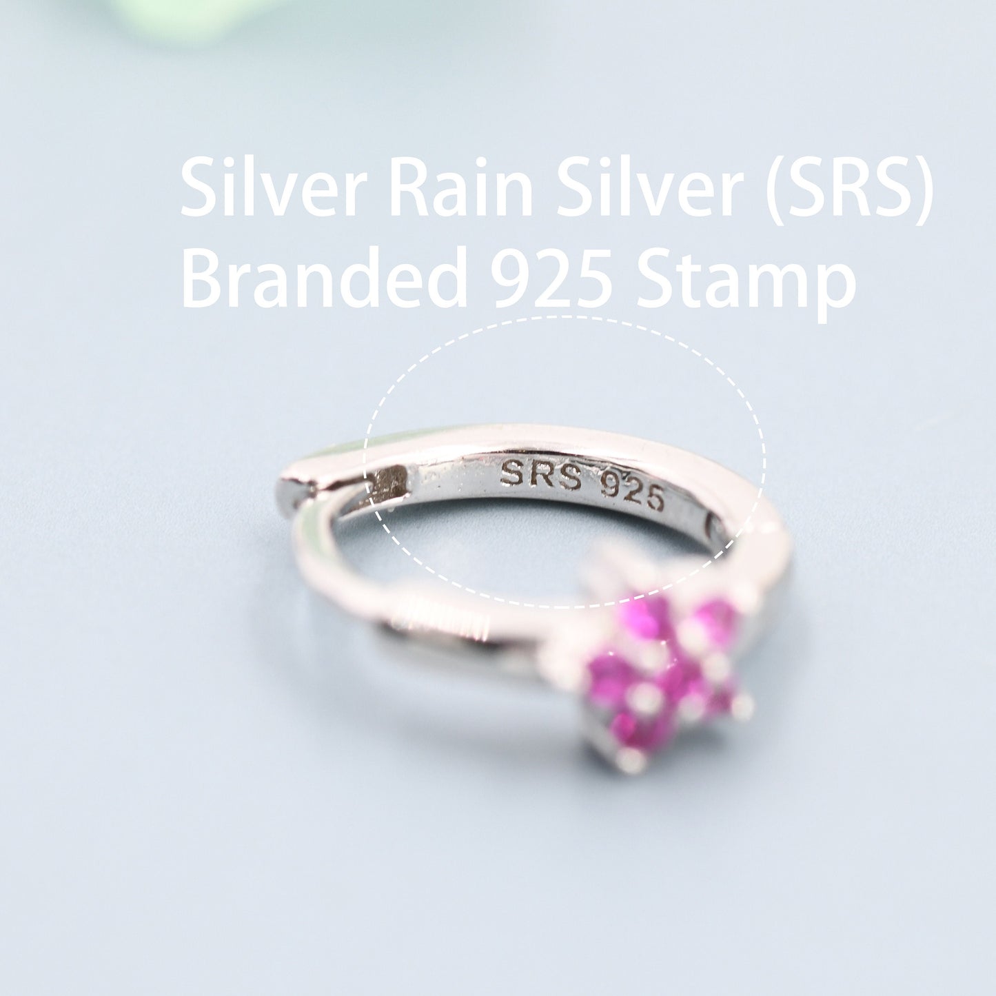 Ruby Pink CZ Flower Huggie Hoops, CZ Hoop Earrings in Sterling Silver, Crystal Flower Huggie Earrings, Pink Hoop Earrings, Ruby Red