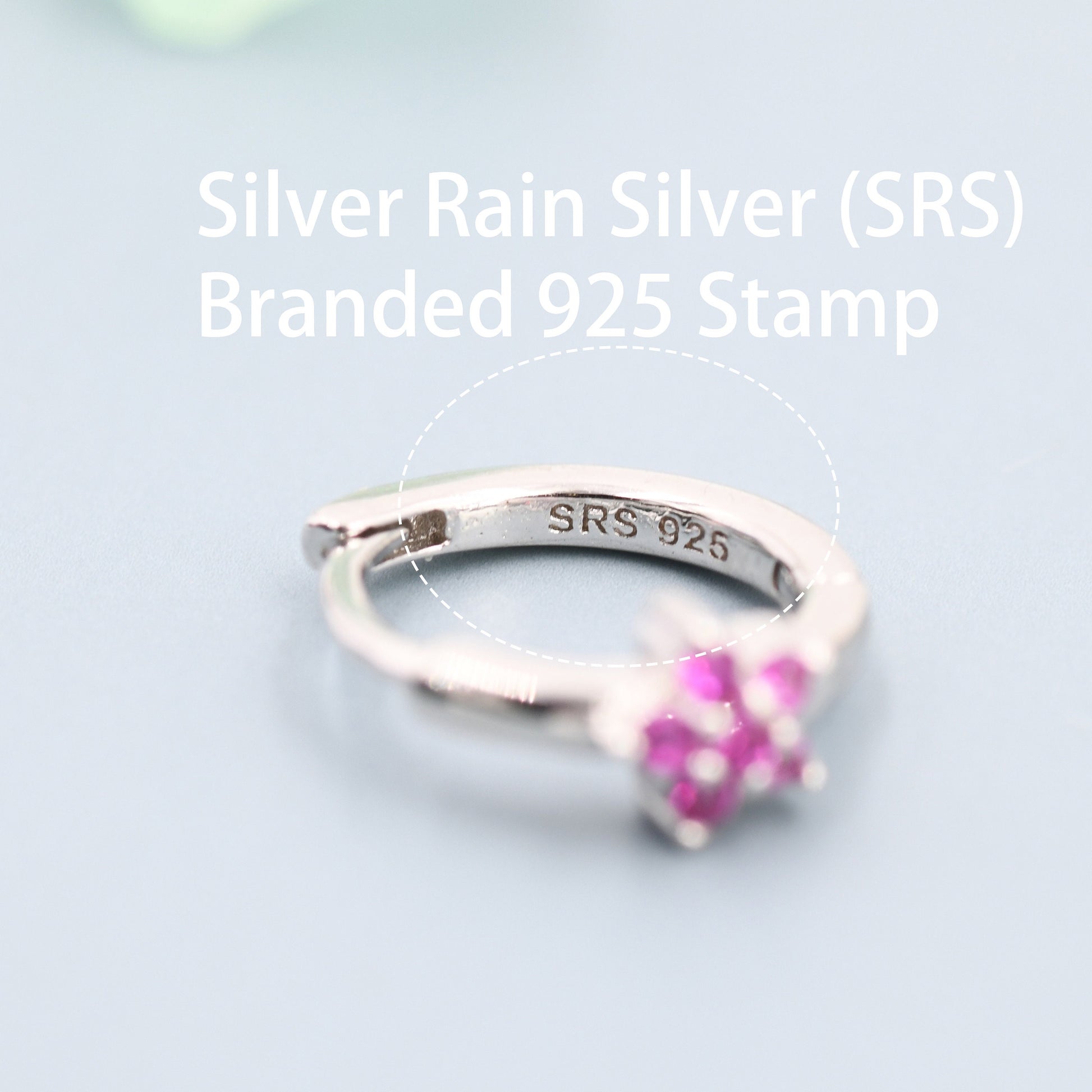 Ruby Pink CZ Flower Huggie Hoops, CZ Hoop Earrings in Sterling Silver, Crystal Flower Huggie Earrings, Pink Hoop Earrings, Ruby Red