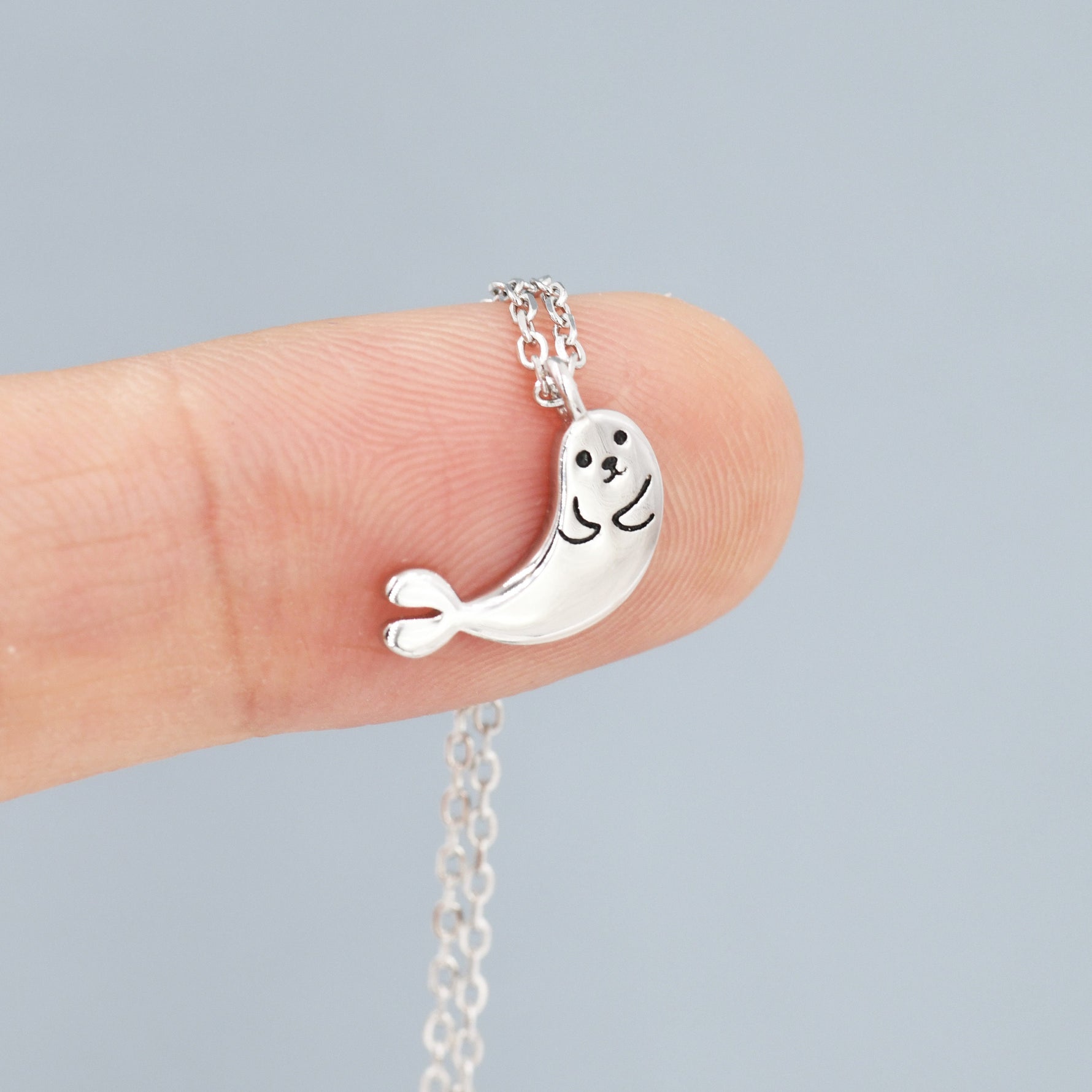 Cute Seal Pendant Necklace in Sterling Silver, Baby Seal Necklace, Nature Inspired Jewellery, Dainty and Delicate, Kawaii Necklace