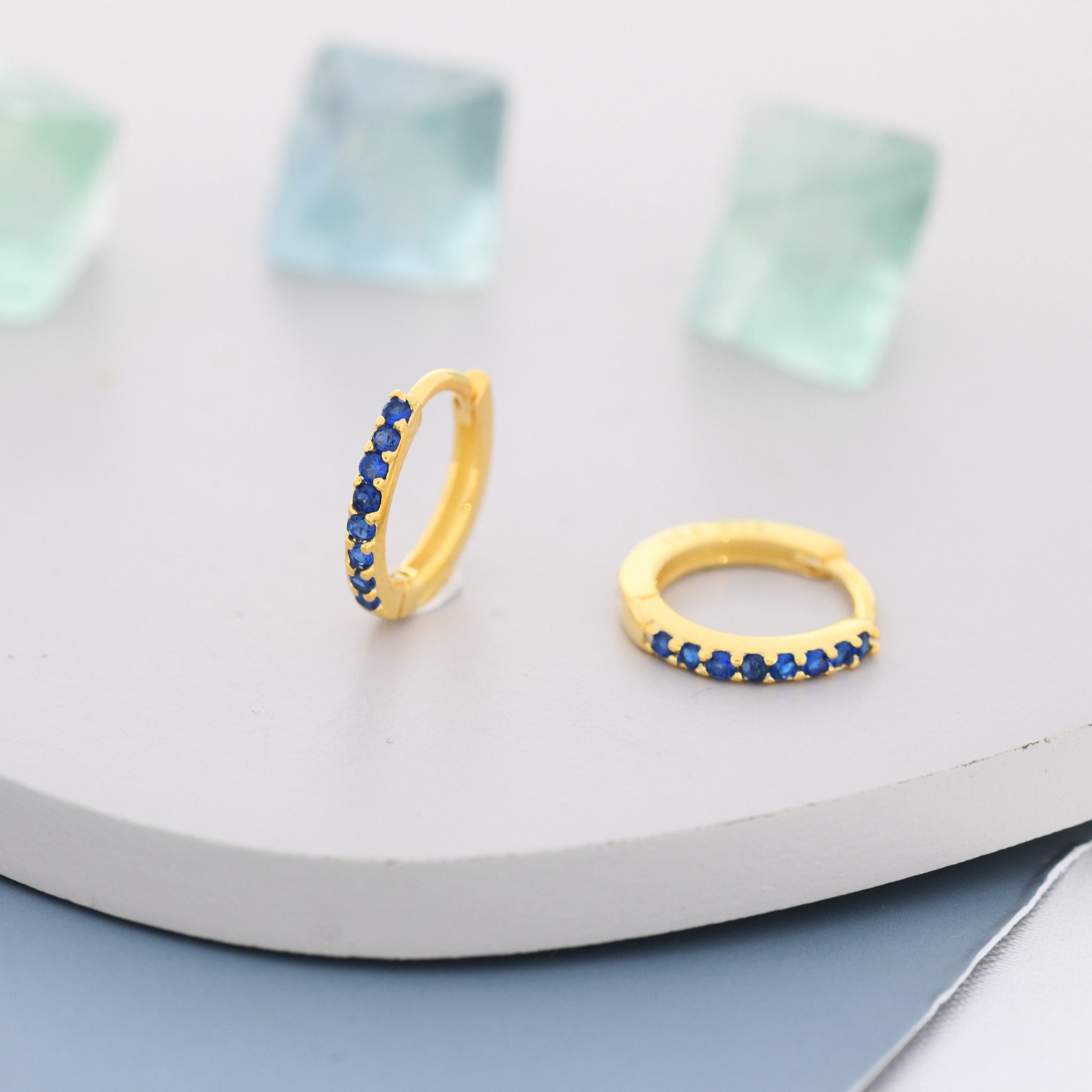 Sapphire Blue CZ Huggie Hoop in Sterling Silver Minimalist Simple Hoop Earrings, Sapphire Hoops, Blue Hoops, Skinny Hoops, Stacking Earrings