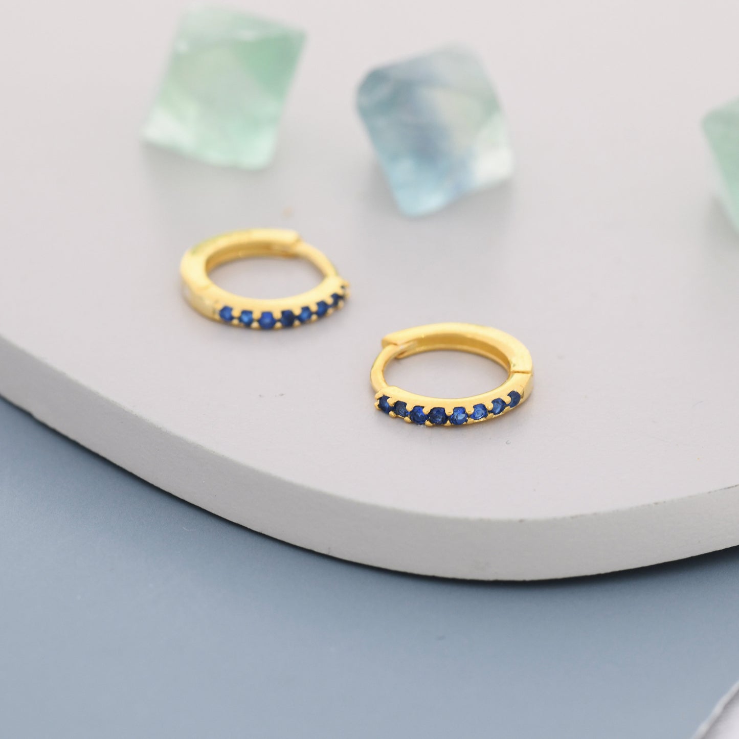 Sapphire Blue CZ Huggie Hoop in Sterling Silver Minimalist Simple Hoop Earrings, Sapphire Hoops, Blue Hoops, Skinny Hoops, Stacking Earrings