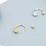 Huggie Hoop Earrings (2pc) with Screw Back in Sterling Silver, Sparkly CZ Crystals (Lab Diamond), Curved Barbell Earrings