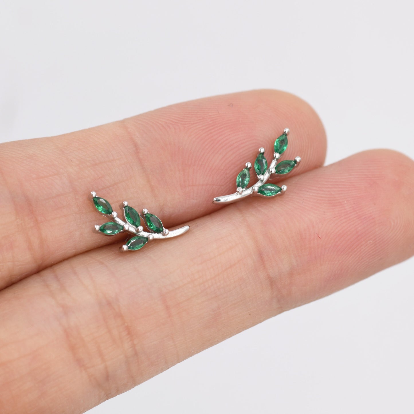Emerald Green Leaf Stud Earrings in Sterling Silver, Silver or Gold, Olive Branch Earrings, Olive Leaf Earrings, Nature Inspired