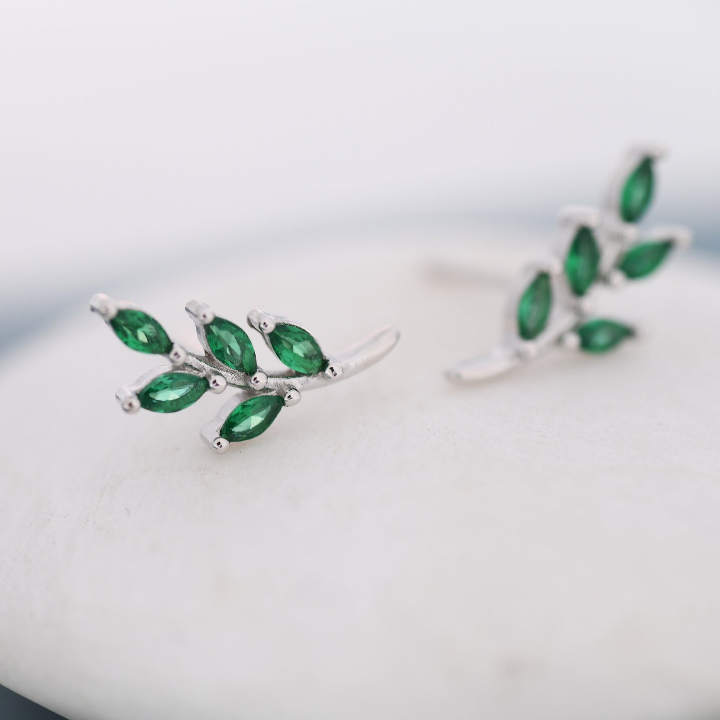 Emerald Green Leaf Stud Earrings in Sterling Silver, Silver or Gold, Olive Branch Earrings, Olive Leaf Earrings, Nature Inspired