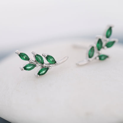 Emerald Green Leaf Stud Earrings in Sterling Silver, Silver or Gold, Olive Branch Earrings, Olive Leaf Earrings, Nature Inspired