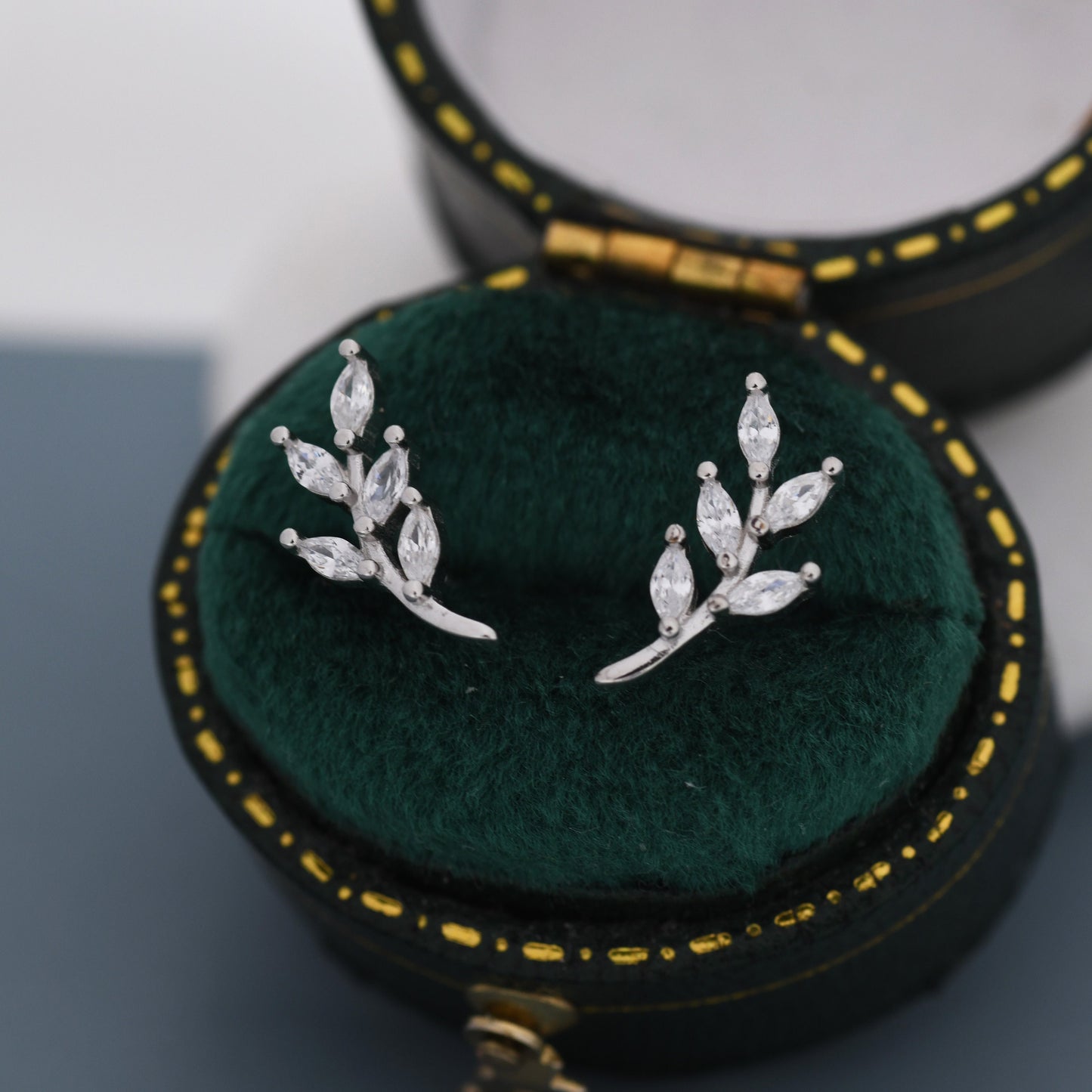 CZ Leaf Stud Earrings in Sterling Silver, Silver or Gold, Olive Branch Earrings, Olive Leaf Earrings, Nature Inspired