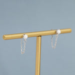 Sterling Silver Pearl and Chain Earrings in Sterling Silver, Silver or Gold or Rose Gold, Tiny Ear Jacket, Dainty Jewellery