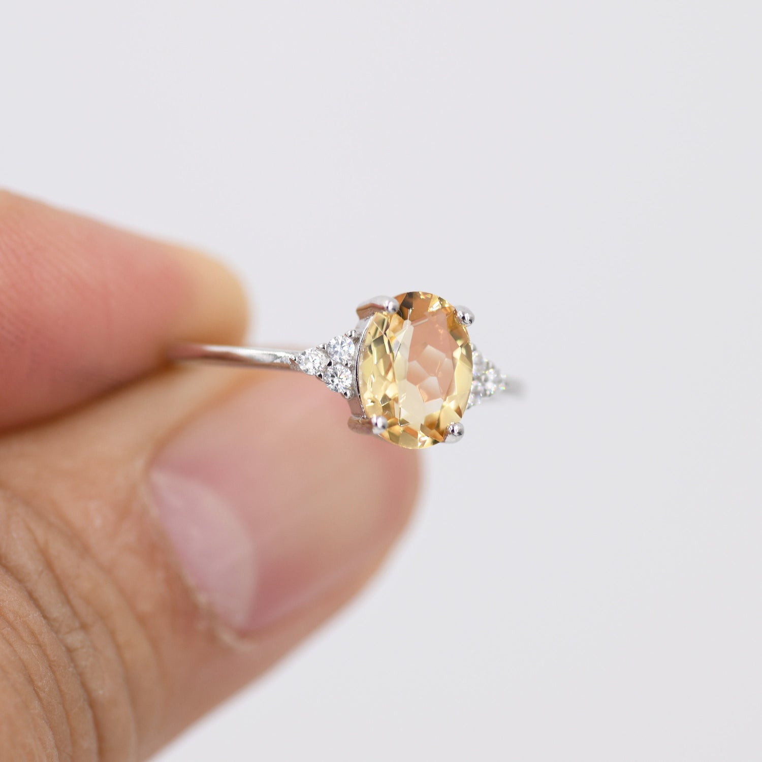 Vintage Oval Citrine Ring with CZ Accents