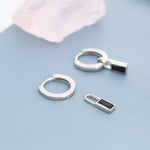 Black Baguette Cut CZ Huggie Hoop in Sterling Silver, Silver or Gold, CZ Minimalist Hoop Earrings, Detachable and Interchangeable