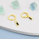 Black Baguette Cut CZ Huggie Hoop in Sterling Silver, Silver or Gold, CZ Minimalist Hoop Earrings, Detachable and Interchangeable