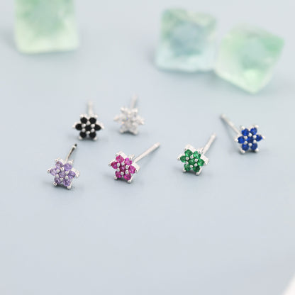 Pair of Very Tiny CZ Flower Stud Earrings in Sterling Silver, Silver or Gold Finish, Crystal Flower Earrings, Stacking Earrings, Snowflake