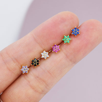 Pair of Very Tiny CZ Flower Stud Earrings in Sterling Silver, Silver or Gold Finish, Crystal Flower Earrings, Stacking Earrings, Snowflake