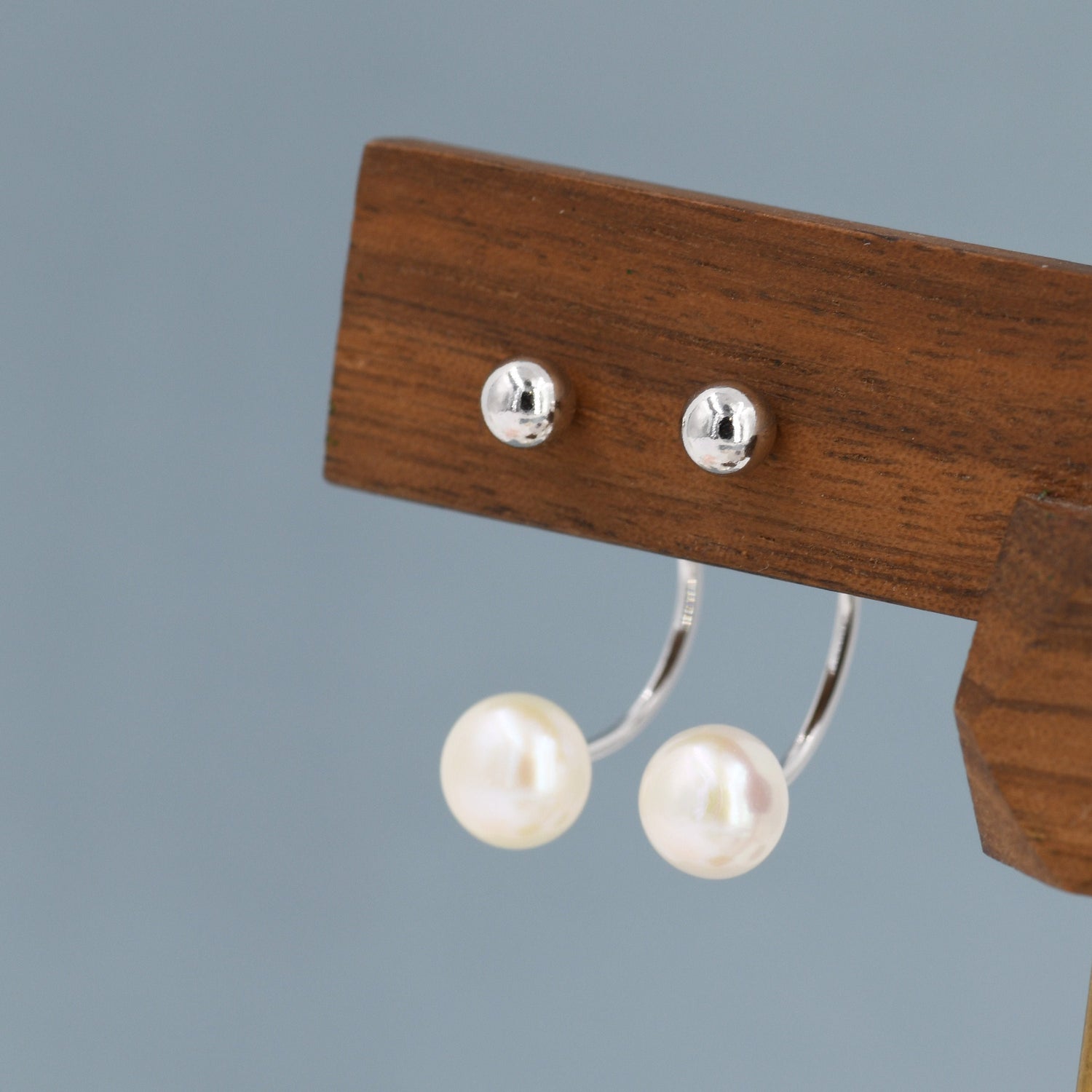 Ball and Natural Freshwater Pearl Ear Jacket in Sterling Silver, Silver or Gold, Front and Back Earrings , Dainty Jewellery