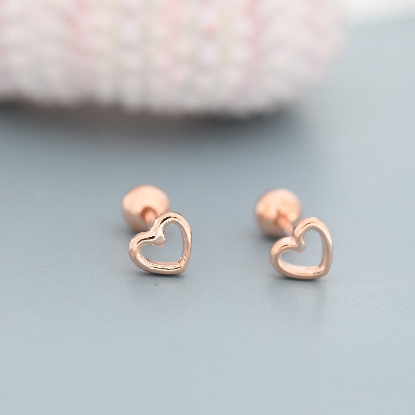 Tiny Open Heart Screw back Earrings in Sterling Silver, Silver, Gold or Rose Gold, Geometric Minimalist Design, Screwback, Sold as a Pair!