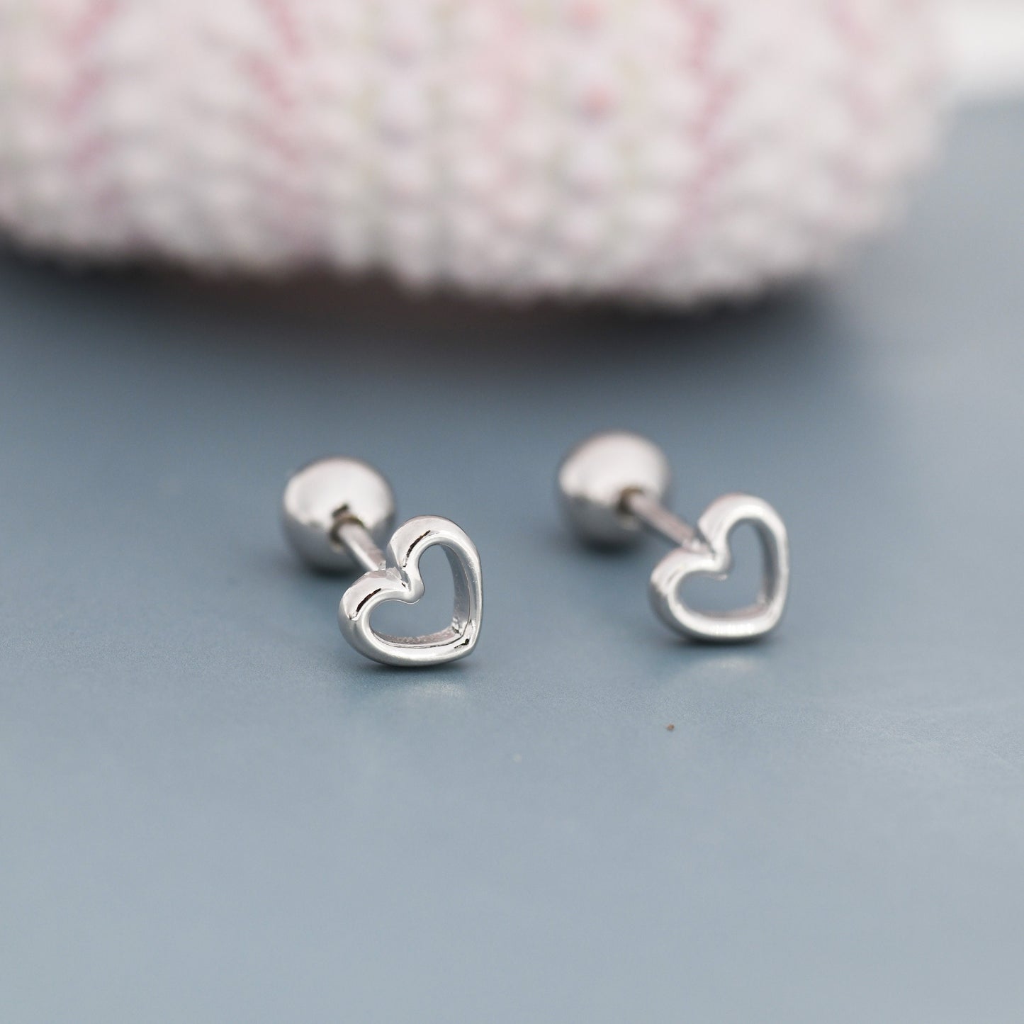 Tiny Open Heart Screw back Earrings in Sterling Silver, Silver, Gold or Rose Gold, Geometric Minimalist Design, Screwback, Sold as a Pair!