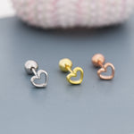 Tiny Open Heart Screw Back / Flat Back Earrings in Sterling Silver, Silver, Gold or Rose Gold, Geometric Minimalist Design