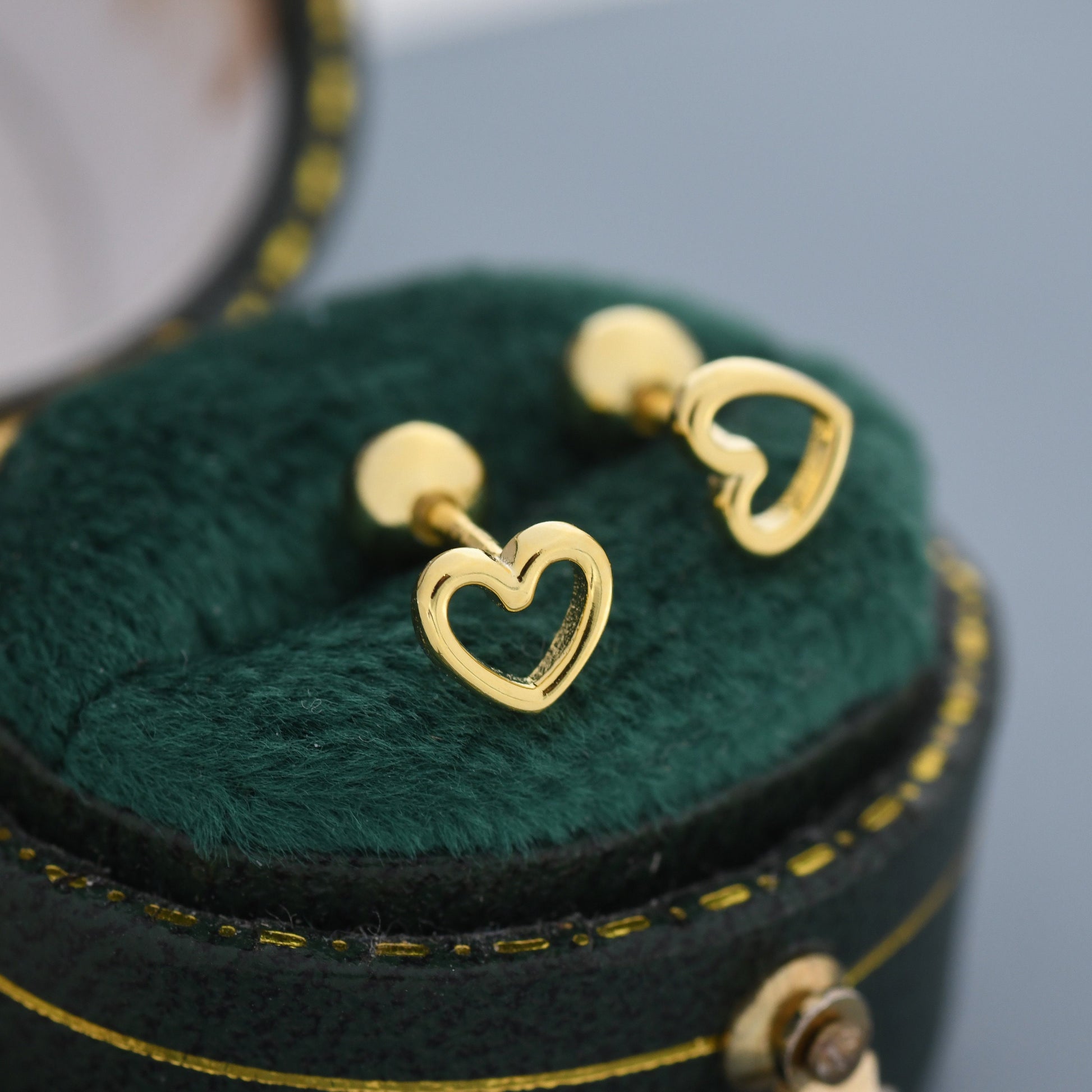 Tiny Open Heart Screw back Earrings in Sterling Silver, Silver, Gold or Rose Gold, Geometric Minimalist Design, Screwback, Sold as a Pair!