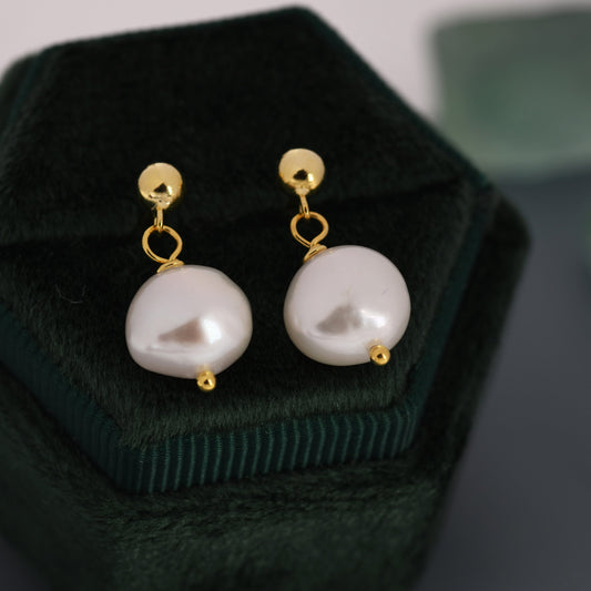 Genuine Baroque Pearl Dangle Earrings in Sterling Silver, Gold over Sterling Silver,  Delicate Keshi Pearl Drop Earrings,  Natural Pearls