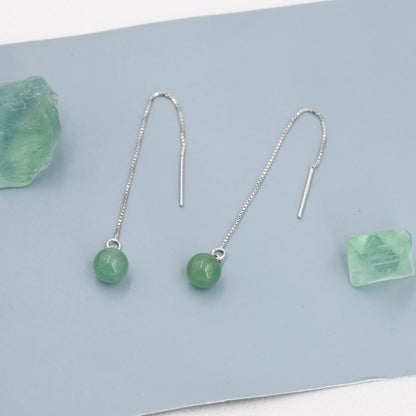 Natural Jasper Jade Threader Earrings in Sterling Silver, Silver or Gold,  Genuine Jade Ball Ear Threaders