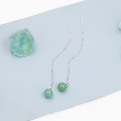 Natural Jasper Jade Threader Earrings in Sterling Silver, Silver or Gold,  Genuine Jade Ball Ear Threaders