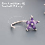 Amethyst Purple CZ Flower Huggie Hoop Earrings in Sterling Silver, Gold or Silver, Marquise CZ Flower Threader Hoop Earrings, Pull Through