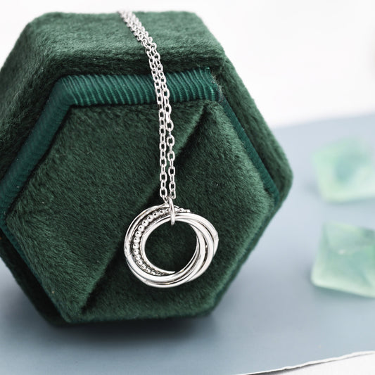Sterling Silver 50s Birthday Necklace, Interlocking Circles Pendant Necklace,  Dotted Details, Five Entwined Rings for 50s