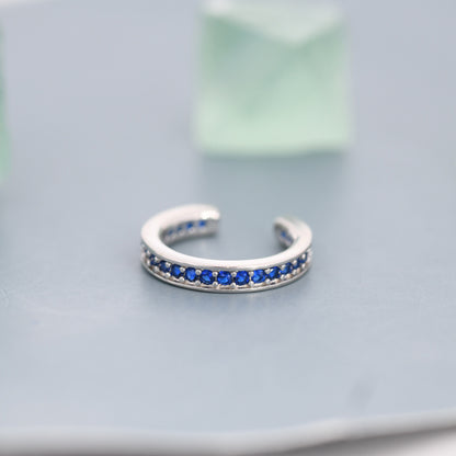 Sapphire Blue CZ Ear Cuff in Sterling Silver, Silver or Gold, Simple Piercing Free Earrings, Minimalist Ear Cuff