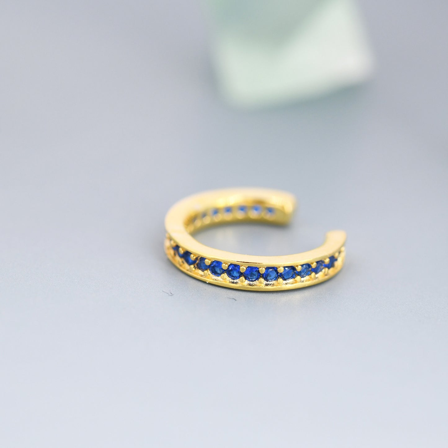 Sapphire Blue CZ Ear Cuff in Sterling Silver, Silver or Gold, Simple Piercing Free Earrings, Minimalist Ear Cuff