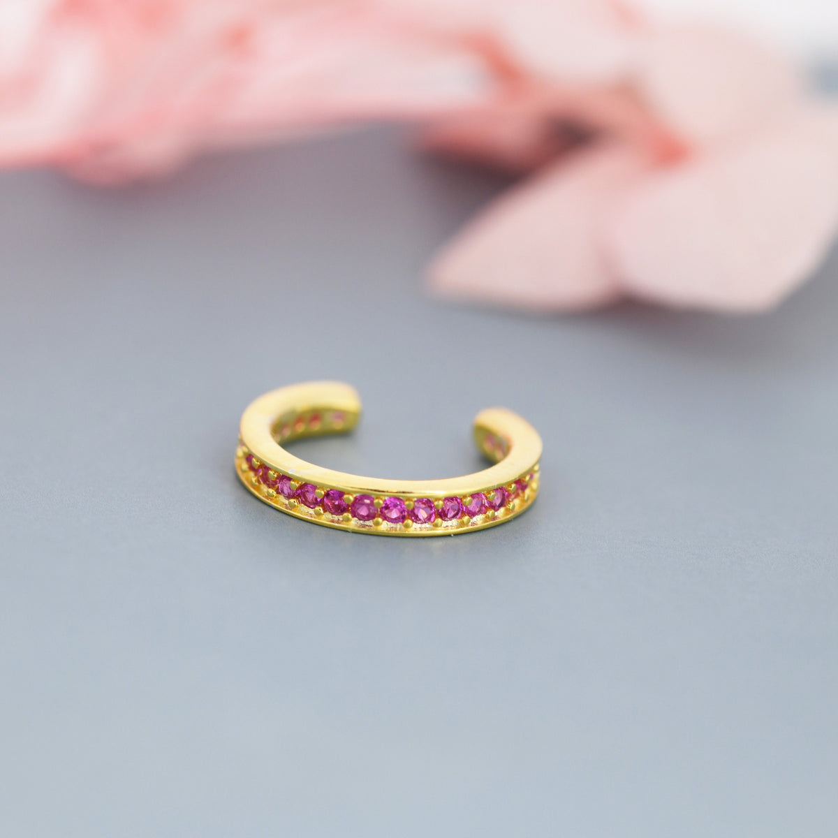 Ruby Red CZ Ear Cuff in Sterling Silver, Silver or Gold, Simple Piercing Free Earrings, Minimalist Ear Cuff, Ruby Pink Cuff