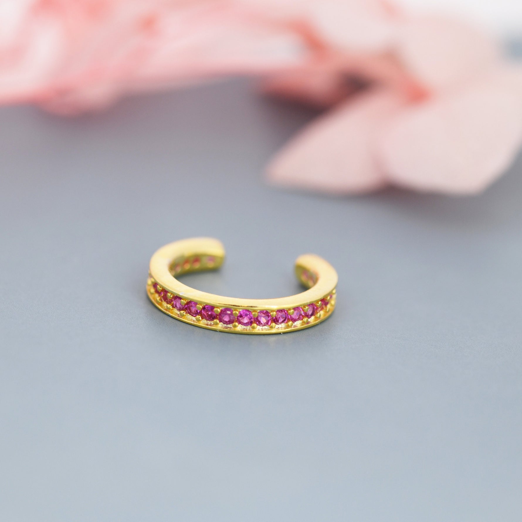 Ruby Red CZ Ear Cuff in Sterling Silver, Silver or Gold, Simple Piercing Free Earrings, Minimalist Ear Cuff, Ruby Pink Cuff