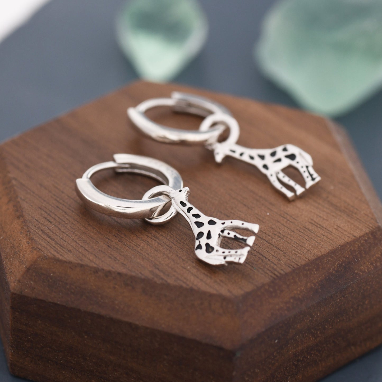 Giraffe Huggie Hoop Earrings in Sterling Silver, Silver or Gold, Giraffe Dangle Earrings, Detachable and Interchangeable