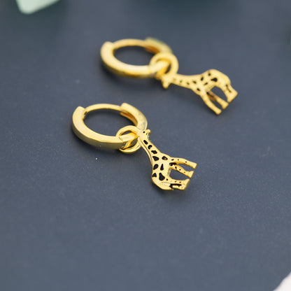 Giraffe Huggie Hoop Earrings in Sterling Silver, Silver or Gold, Giraffe Dangle Earrings, Detachable and Interchangeable
