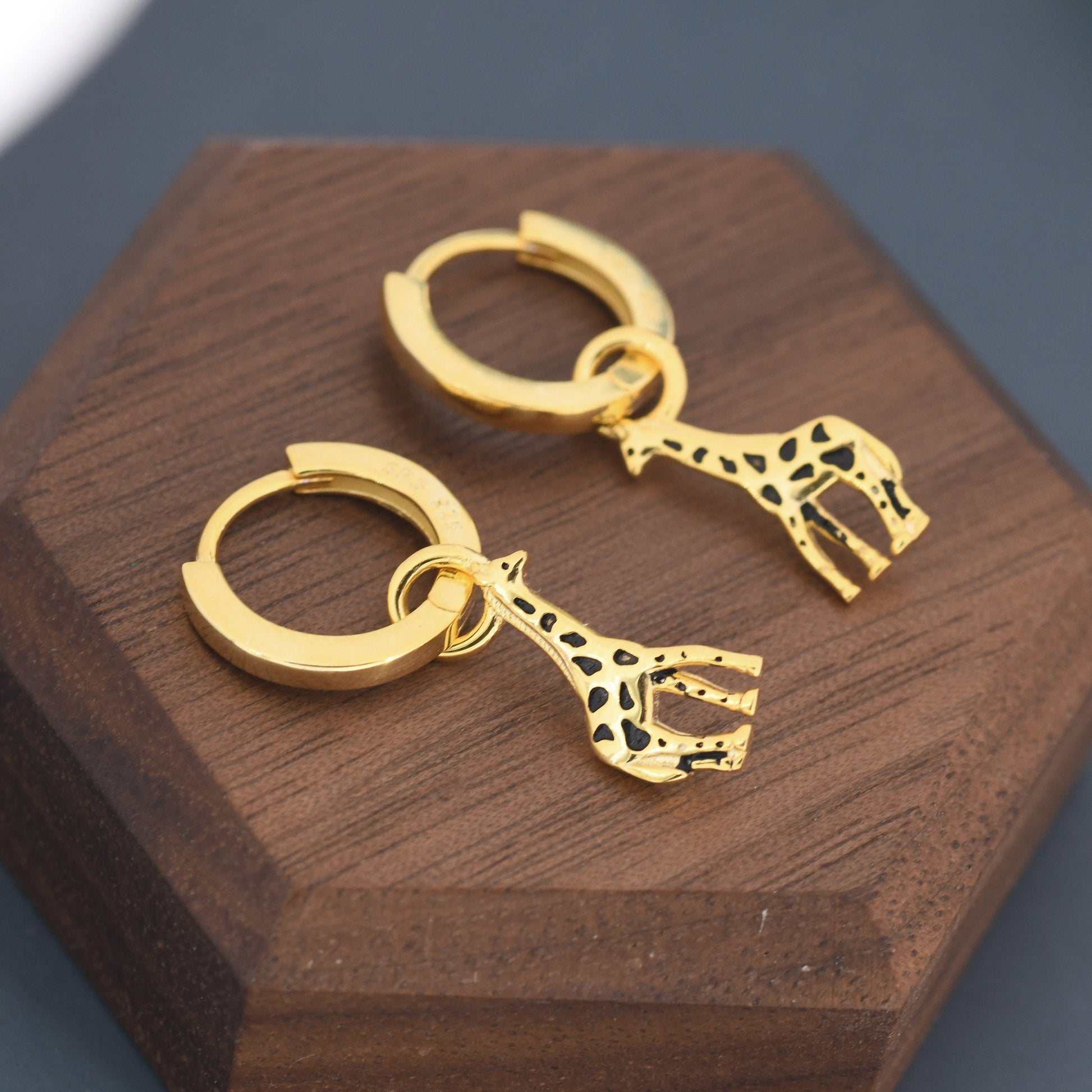 Giraffe Huggie Hoop Earrings in Sterling Silver, Silver or Gold, Giraffe Dangle Earrings, Detachable and Interchangeable