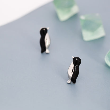 Penguin Stud Earrings in Sterling Silver, Hand Painted Enamel, Bird Earrings, Penguin Earrings, Animal Earrings, Nature Inspired